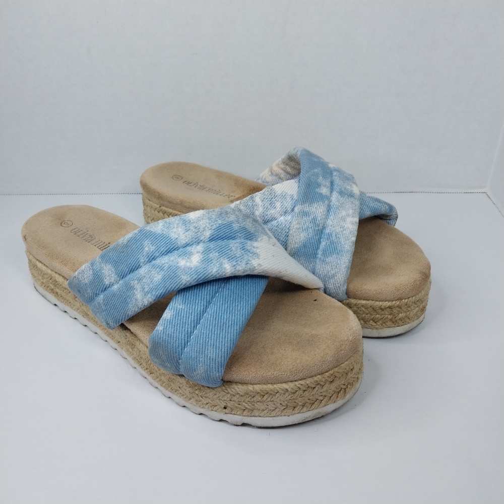 Olivia Miller Women's Size 8 Platform Slide Sandals Glacier Blue Retro Shoes